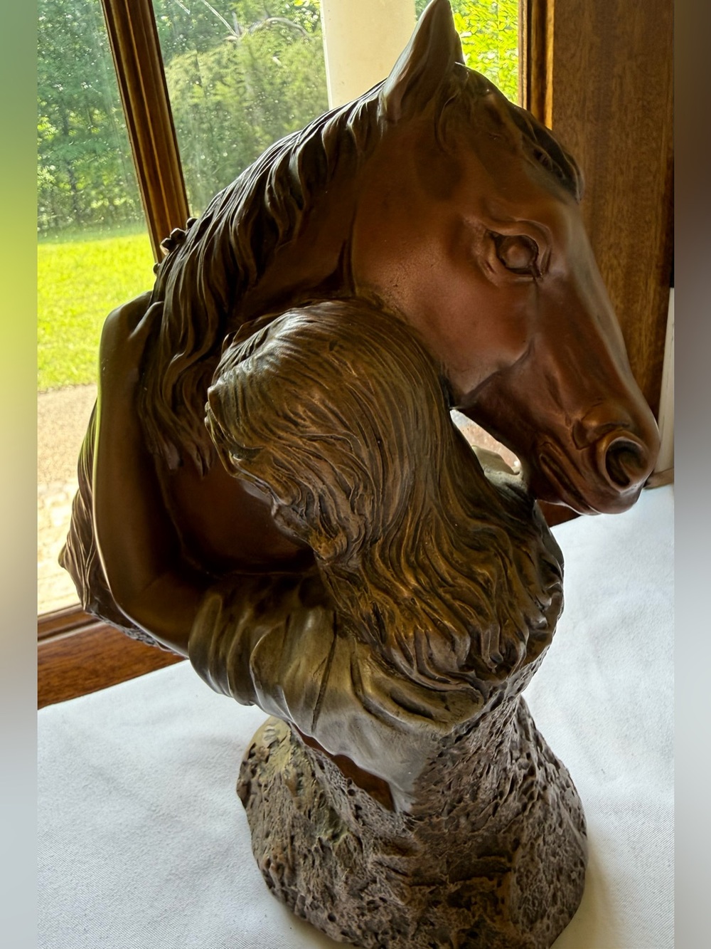 Vintage 12” De Cesar Kindred Spirits Heavy Bronzed Stone Sculpture by Austin USA
